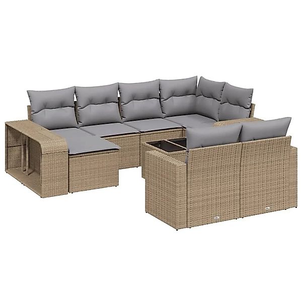 vidaXL 11-Tlg Garten-Sofagarnitur mit Kissen Beige Poly Rattan 3261299 günstig online kaufen