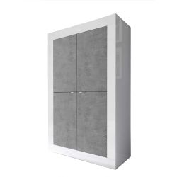 Design Wohnwand in Beton Grau und Weiß Hochglanz Metallgriffen (dreiteilig) günstig online kaufen