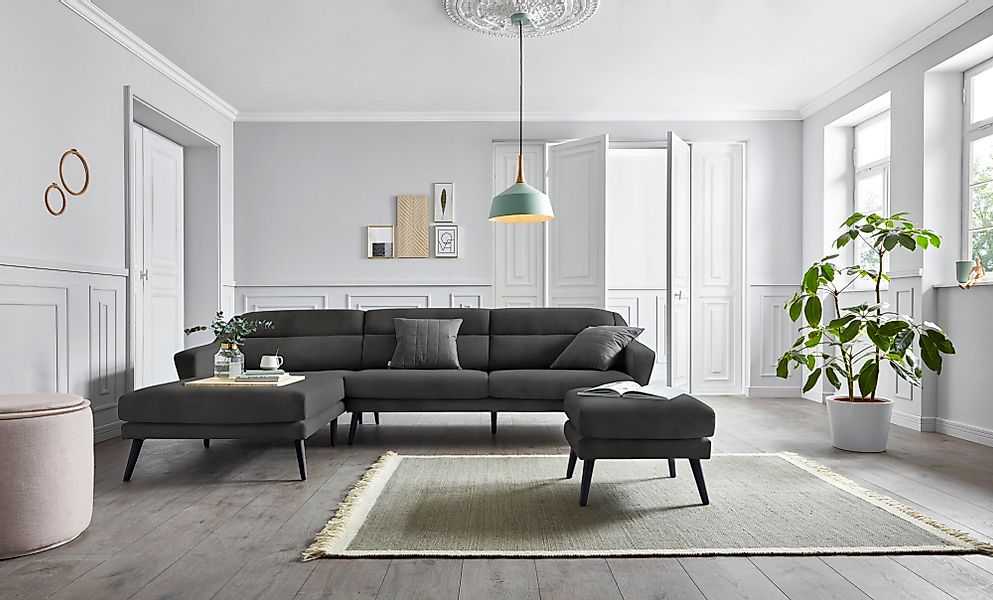 andas Ecksofa "Bille L-Form" mit Naht im Rückenkissen und Beinen aus Eichen günstig online kaufen