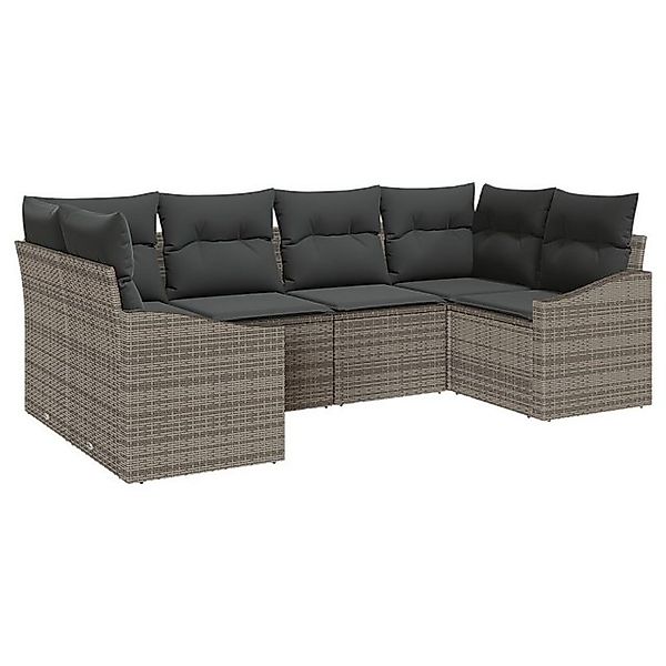 vidaXL Loungesofa 6-tlg. Garten-Sofagarnitur mit Kissen Grau Poly Rattan, 6 günstig online kaufen