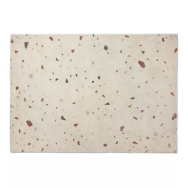 Terrazzo Wollteppich 140 x 200cm Light grey-red spot günstig online kaufen