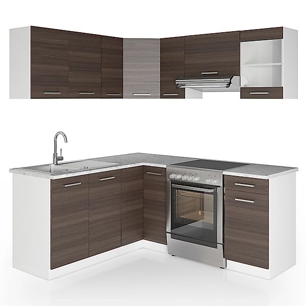 Vicco Rick Eckküche Weiß/Edelgrau 187 x 167 cm AP MarmorRick ohne E-Geräte günstig online kaufen