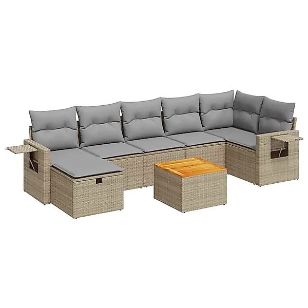 vidaXL 8-Tlg Garten-Sofagarnitur mit Kissen Beige Poly Rattan 3325825 günstig online kaufen