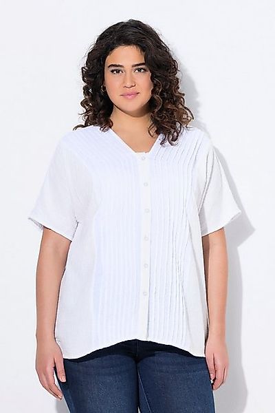 Ulla Popken Druckbluse Musselin-Bluse Oversized Biesen V-Ausschnitt günstig online kaufen