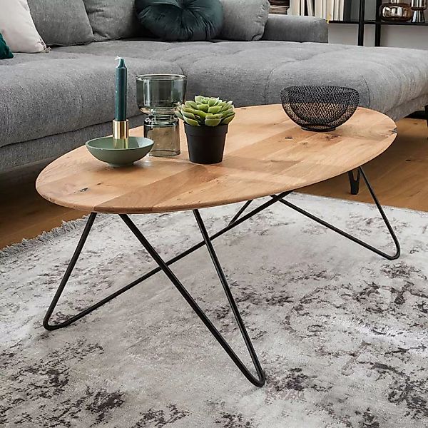 Ovaler Couch Tisch in Eichefarben und Schwarz 36 cm hoch günstig online kaufen