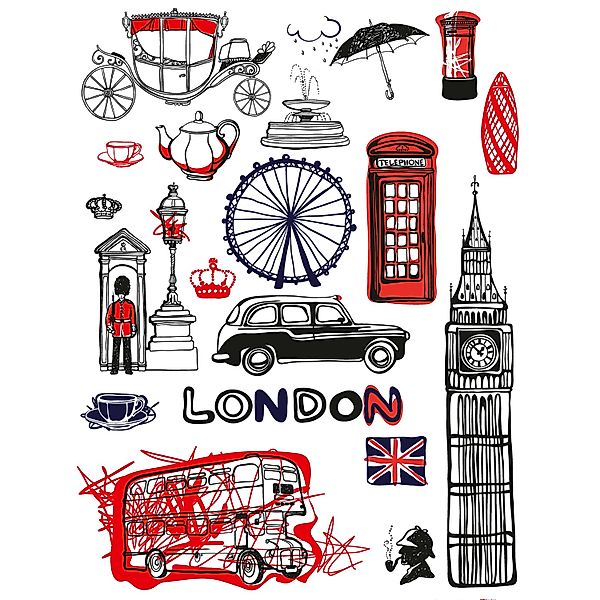 Sanders & Sanders Wandtattoo London Schwarz und Rot 65 x 85 cm 600270 günstig online kaufen