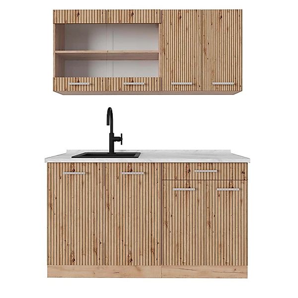 Vicco R-Line Singleküche Artisan-Eiche/Goldkraft Eiche 140 cm AP Marmor ohn günstig online kaufen