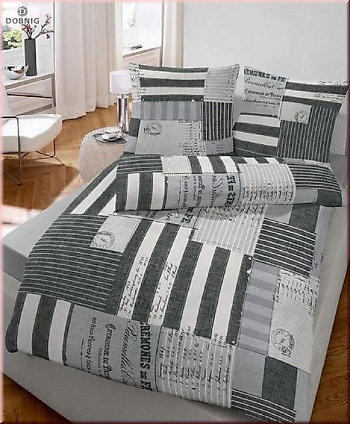 soma Bettwäsche Bettbezug 155x220 80x80 Zeitung kariert gestreift grau bieb günstig online kaufen
