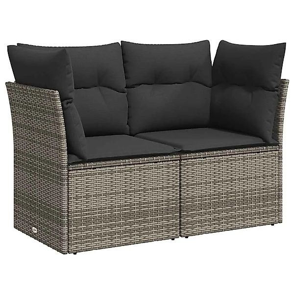 vidaXL Gartensofa 2-Sitzer mit Kissen Grau Poly Rattan 366114 günstig online kaufen