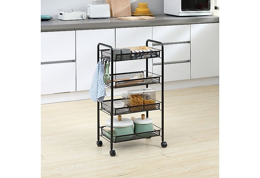 HOMCOM Servierwagen abnehmbar, mit 4 Ebene, Haken, Griff, Bremsen, (Aufbewa günstig online kaufen