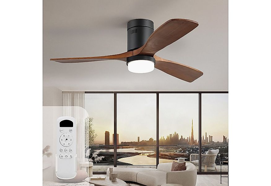 Sofucor Deckenventilator mit LED-Beleuchtung und Fernbedienung, 3 Holzlüfte günstig online kaufen