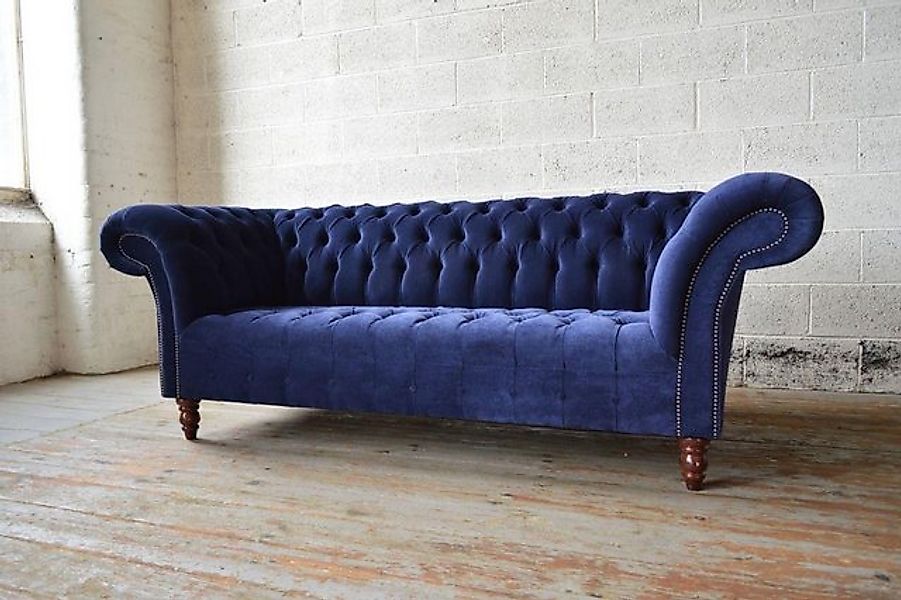 Xlmoebel 3-Sitzer Chesterfield Sofa in Blau mit Stoff Polsterung, 1 Teile, günstig online kaufen