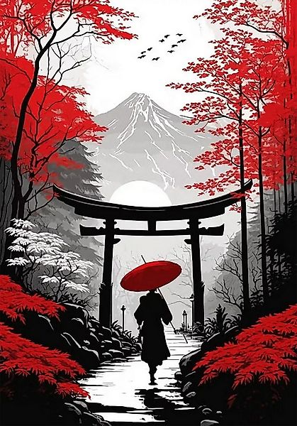 TPFLiving Kunstdruck OHNE RAHMEN, Japanische Landschaften, Berge und Tempel günstig online kaufen