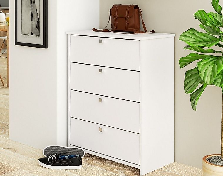 Home Collective Schuhschrank in weiß mit vier Fächern, Türgriffe in Satinfa günstig online kaufen