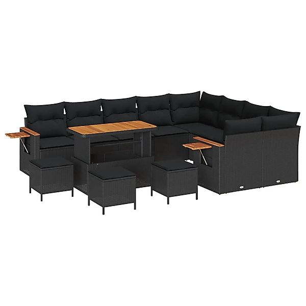 vidaXL Gartensofa-Set mit Kissen 14 Stk Schwarz Poly-Rattan 3365169 günstig online kaufen