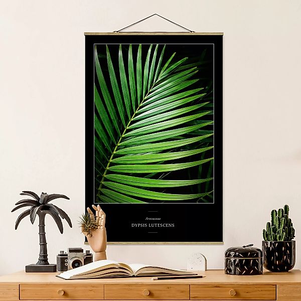 Stoffbild Landschaft mit Posterleisten - Hochformat Tropisches Palmblatt günstig online kaufen