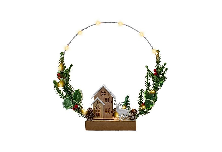 Spetebo LED Dekolicht LED Dekoring 20 LED mit Holzhaus - 30 cm, Batterie be günstig online kaufen