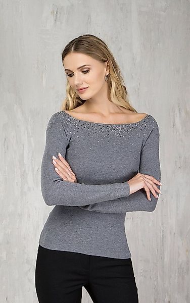 Passioni Carmenpullover Pullover mit U-Boot-Ausschnitt und Strassdetails Of günstig online kaufen