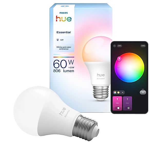 Philips Hue Leuchtmittel E27 Glühlampenform 6.500 K 806 lm 8 W günstig online kaufen
