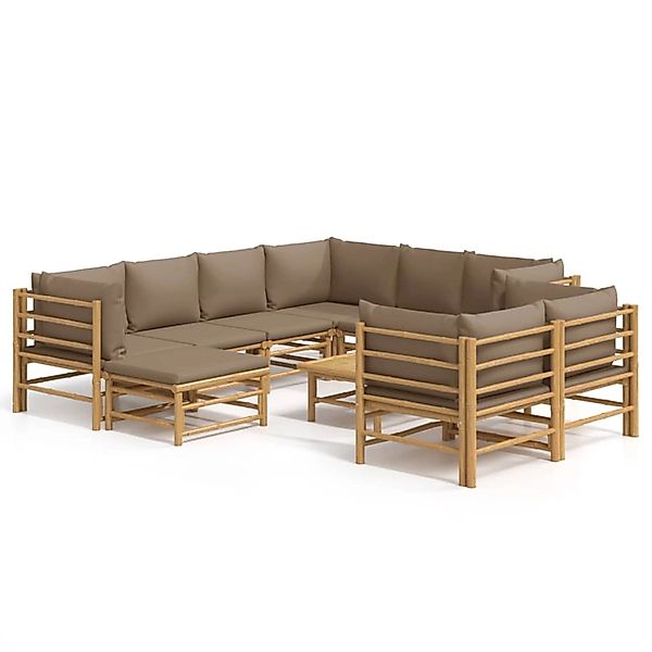 Vidaxl 10-tlg. Garten-lounge-set Mit Kissen Taupe Bambus günstig online kaufen