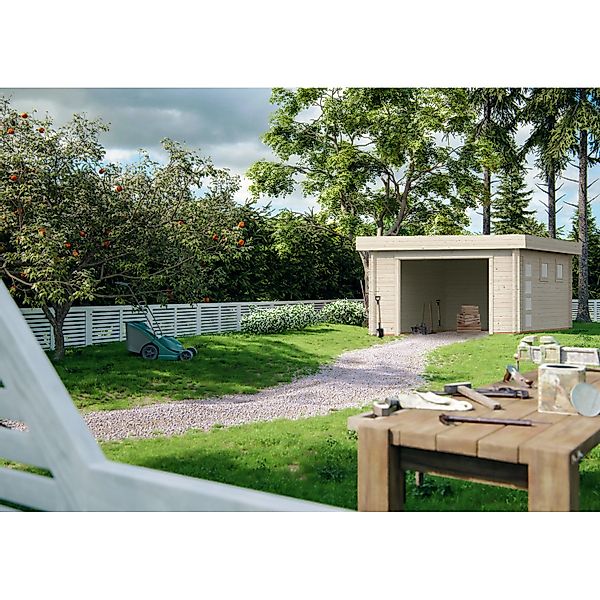 Palmako Garage Rasmus ohne Tor 360 x 550 cm Lackiert Dunkelgrau-Weiß FSC® günstig online kaufen