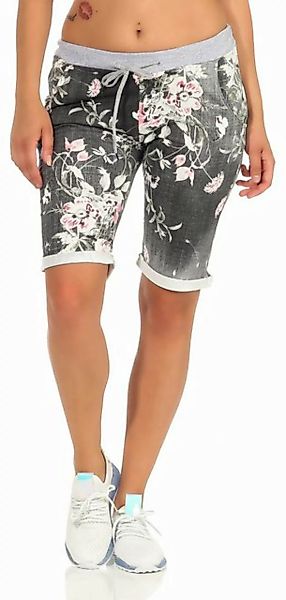 CLEO STYLE Sweatbermudas Sweat Bermuda 9 Schwarz / Blume 1 günstig online kaufen