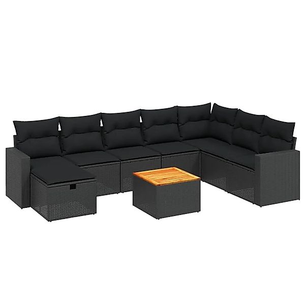 vidaXL 9-Tlg Garten-Sofagarnitur mit Kissen Schwarz Poly Rattan 3264870 günstig online kaufen