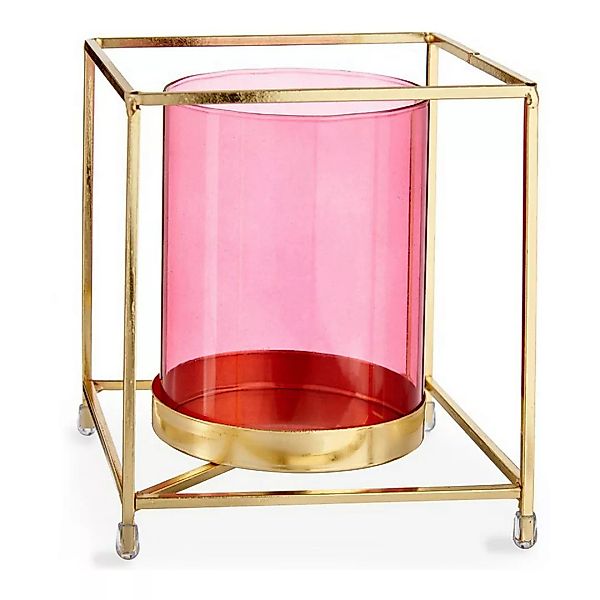 Kerzenschale Karriert Rosa Golden Metall Glas (14 X 15,5 X 14 Cm) günstig online kaufen