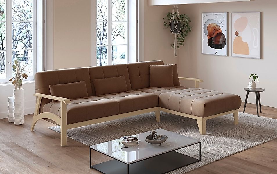 sit&more Ecksofa "Billund L-Form", Armlehnen aus Buchenholz in natur, versc günstig online kaufen