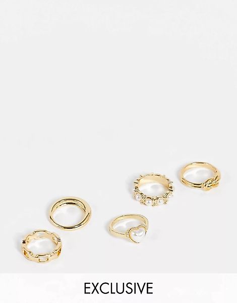 Reclaimed Vintage Inspired – Set mit verschiedenen Ringen in Goldoptik mit günstig online kaufen