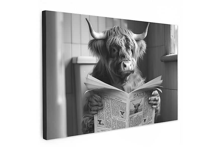 OneMillionCanvasses® Leinwandbild Scottish Highlander - Kuh - Zeitung - WC günstig online kaufen