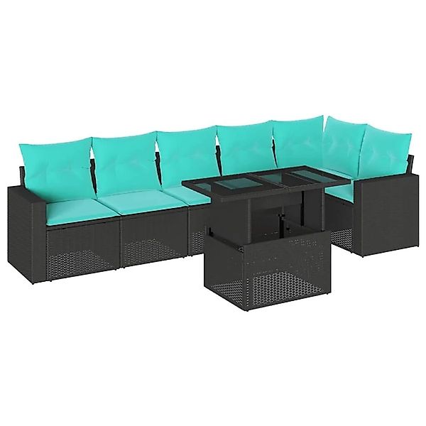 vidaXL 7-Tlg Gartensofa-Set mit Kissen Schwarz Polyrattan 3267287 günstig online kaufen