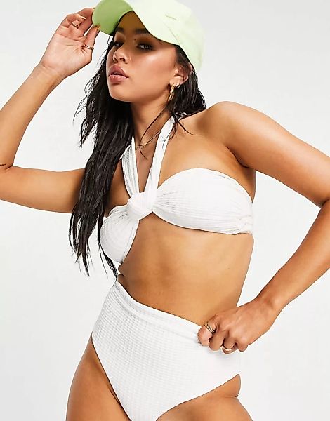 ASOS DESIGN – Strukturierte Bikinihose mit hohem Beinausschnitt und hoher T günstig online kaufen