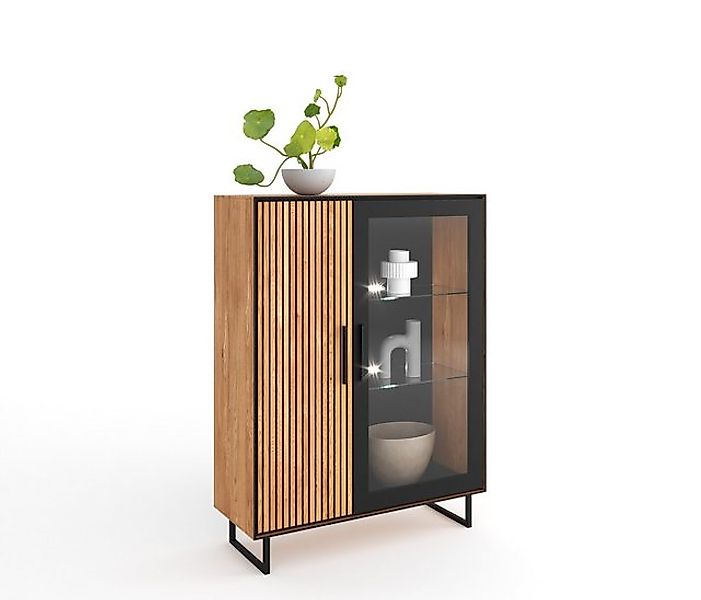 ELFO Vitrine in Eiche / schwarz, Eiche teilmassiv - 102x147x40cm (BxHxT) günstig online kaufen