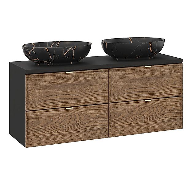 Lomadox Doppelwaschtisch TARSIA-56, in Eiche und schwarz, 120cm breit, 4 Sc günstig online kaufen