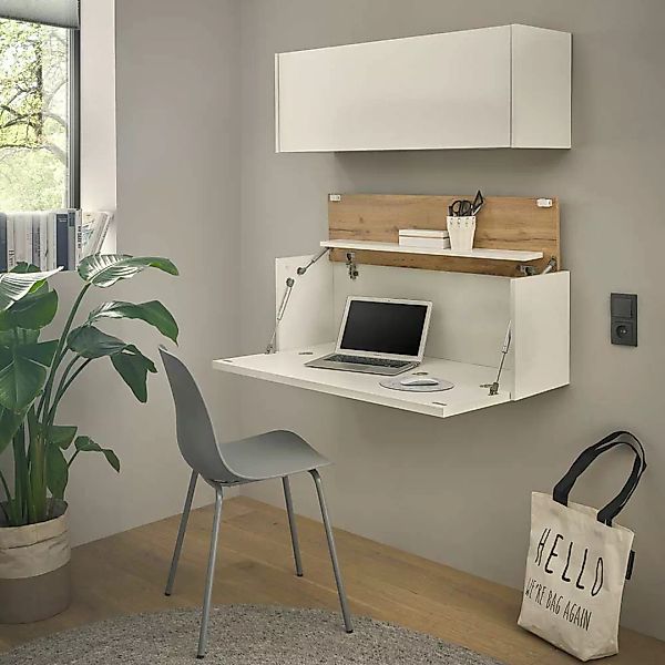 Mini Arbeitszimmermöbel Set in Weiß Wildeichefarben (zweiteilig) günstig online kaufen
