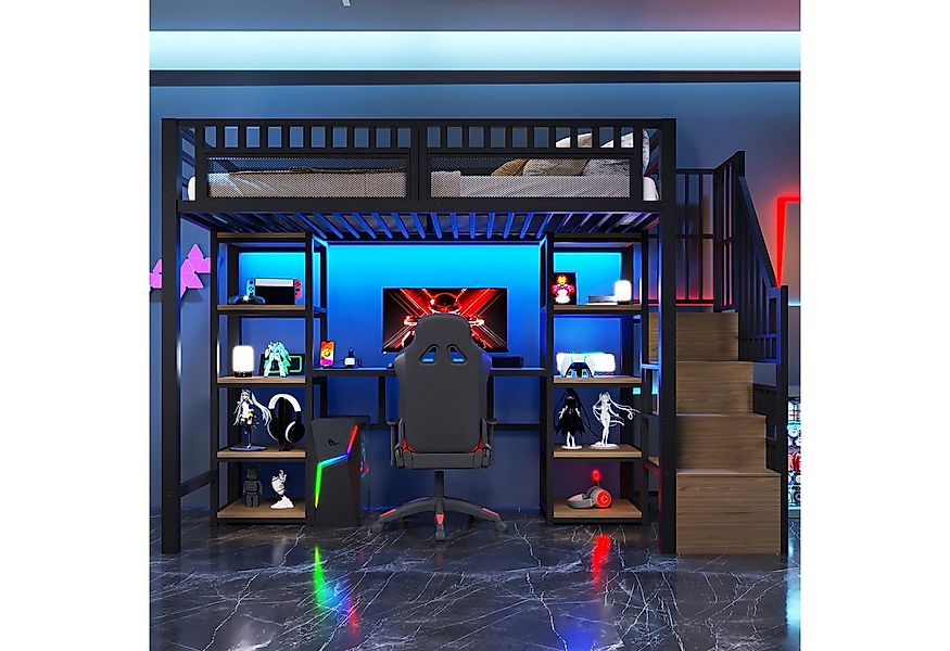 Odikalo Hochbett Kinderbett Jugendbett 90x200 140x200 mit LED und Schreibti günstig online kaufen