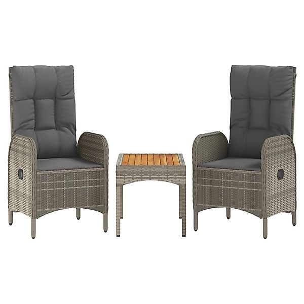 vidaXL 3-Tlg Garten-Lounge-Set mit Kissen Grau Poly Rattan 319907 günstig online kaufen