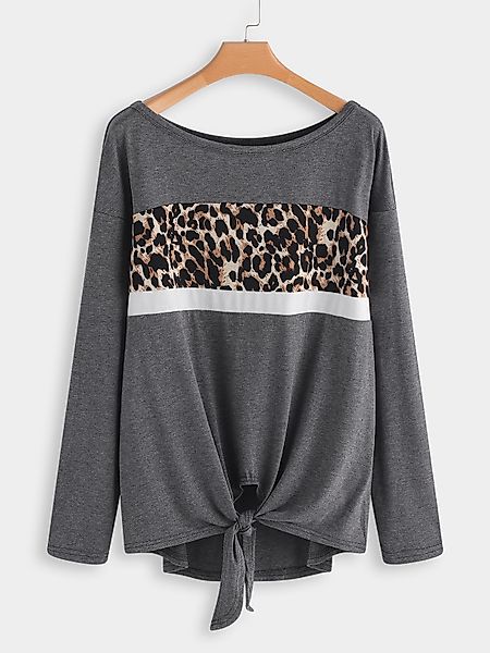 Graues Leopard geknotetes Mode-T-Shirt günstig online kaufen