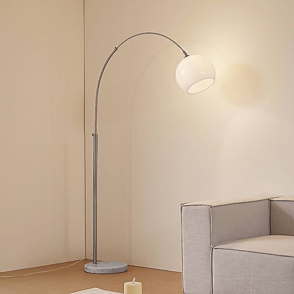 Lindby Bogenleuchte Alverton, weiß/nickel, Glas, 197 cm günstig online kaufen