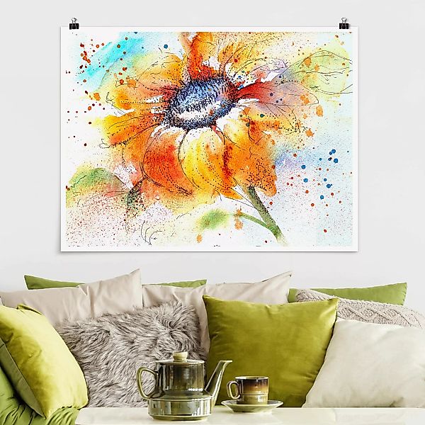 Poster Blumen - Querformat Painted Sunflower günstig online kaufen