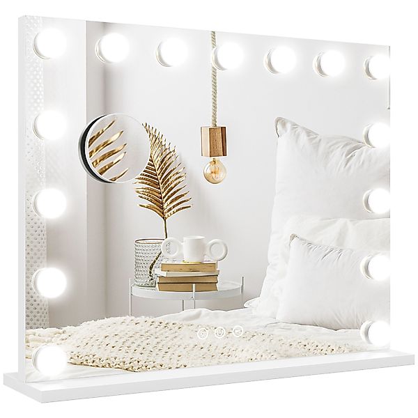 HOMCOM Hollywood Spiegel mit Beleuchtung 58x48cm 15 LED 3 Lichtmodi 10X Ver günstig online kaufen