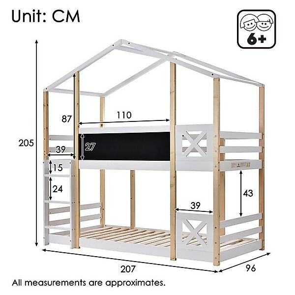 Flieks Etagenbett, Hochbett Hausbett Kinderbett Kiefernholzbett 90x200cm günstig online kaufen