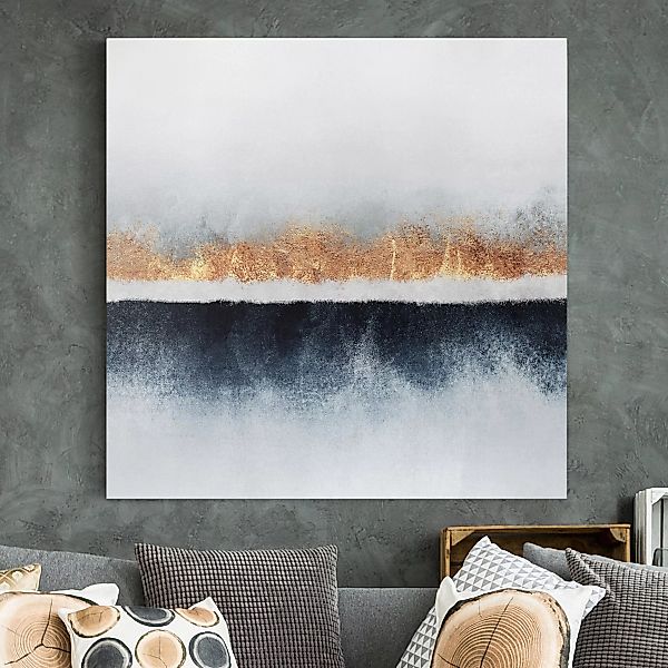 Leinwandbild Abstrakt - Quadrat Goldener Horizont Aquarell günstig online kaufen