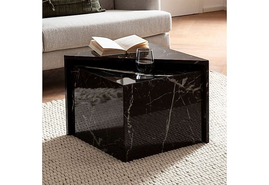 FINEBUY Satztisch Couchtisch Sofatisch MONOBLOC 2er Set Hochglanz Marmor Op günstig online kaufen