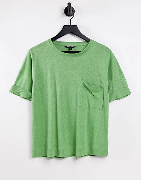 Whistles – Leinen-T-Shirt in Grün mit Brusttasche günstig online kaufen