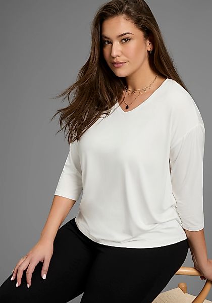 Laura Scott CURVE 3/4-Arm-Shirt, mit V-Ausschnitt und lockerer Passform – G günstig online kaufen