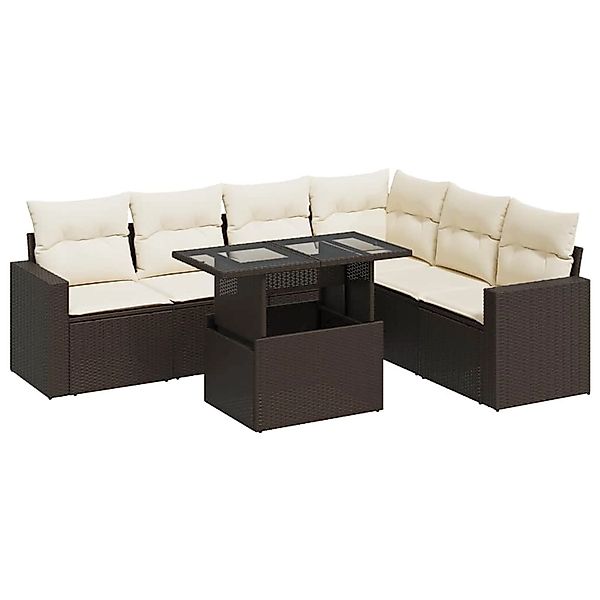 vidaXL 7-Tlg Garten-Sofagarnitur mit Kissen Braun Poly Rattan 3326334 günstig online kaufen