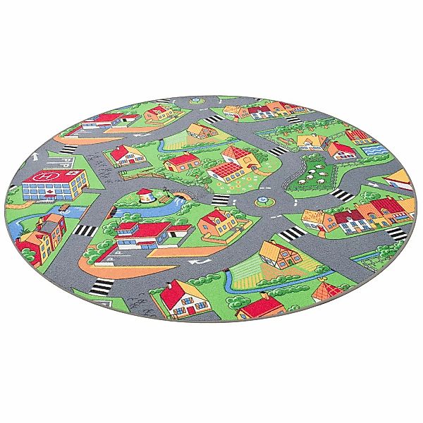 Snapstyle Kinder Spiel Teppich Little Village Bunt 160cm Rund günstig online kaufen