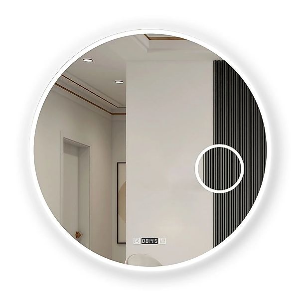 Aica Sanitär Rund Badspiegel mit Uhr Schminkspiegel 70 cm Spiegel mit LED B günstig online kaufen